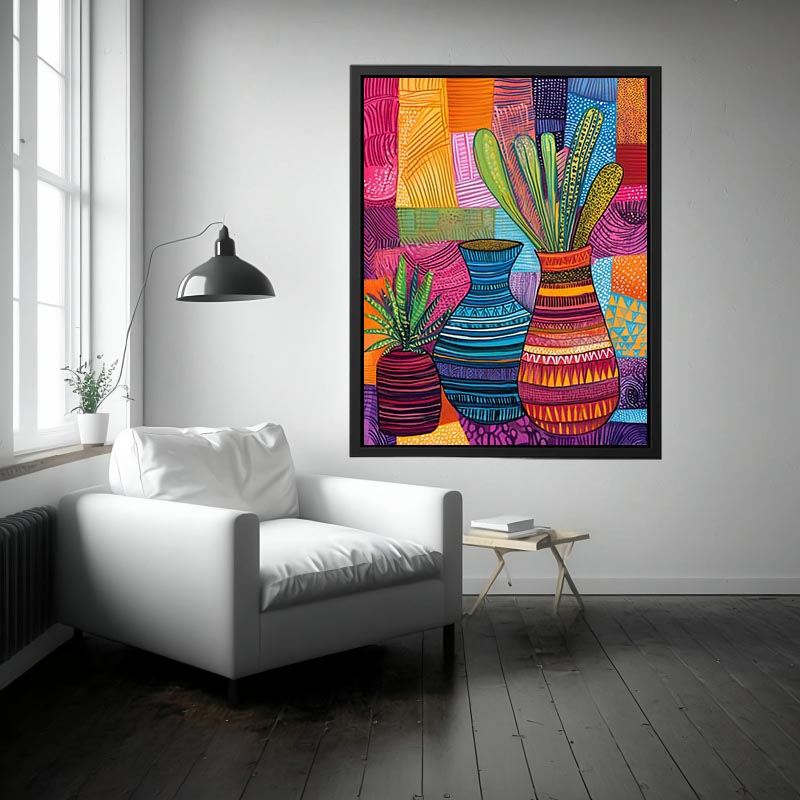 Colorful patterned vase artwork