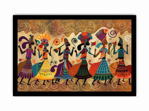Colorful cultural dance artwork with patterned figures