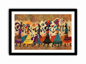 Colorful cultural dance artwork with patterned figures