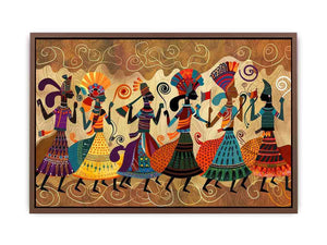 Colorful cultural dance artwork with patterned figures