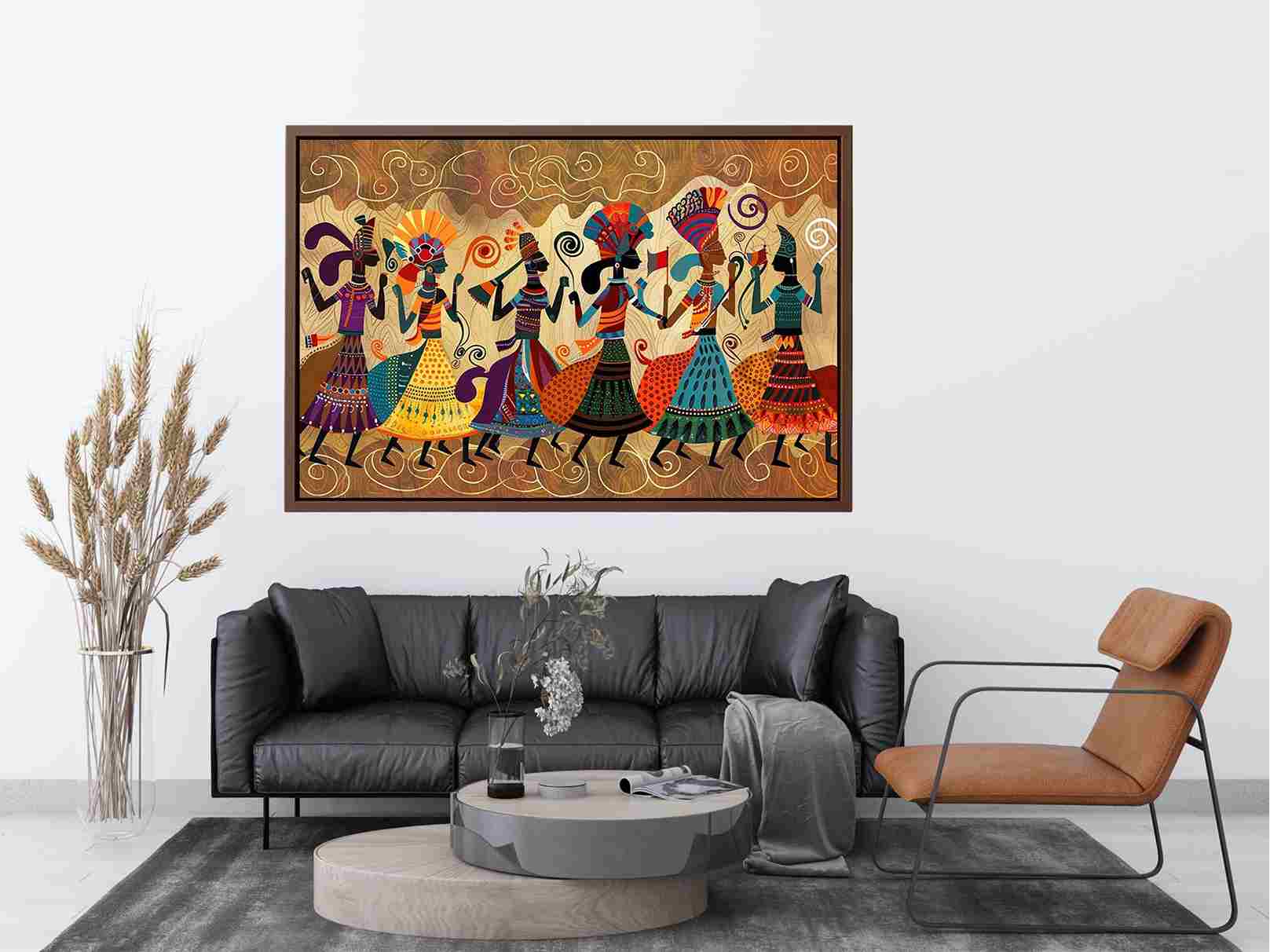 Colorful cultural dance artwork with patterned figures