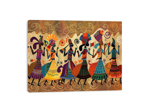 Colorful cultural dance artwork with patterned figures