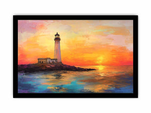 Sunset lighthouse Canvas Print with ocean reflections