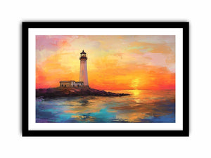 Sunset lighthouse Canvas Print with ocean reflections