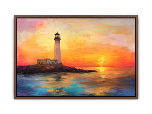 Sunset lighthouse Canvas Print with ocean reflections