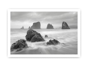 Black and white coastal landscape