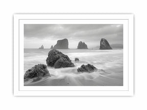 Black and white coastal landscape