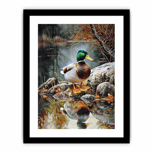 Duck by lakeside reflection artwork