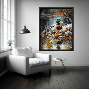 Duck by lakeside reflection artwork