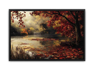 Autumn lake and waterfall landscape Canvas Print