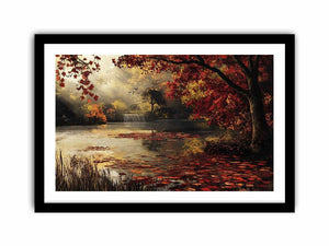 Autumn lake and waterfall landscape Canvas Print