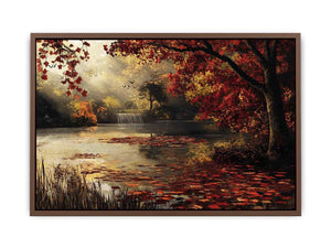 Autumn lake and waterfall landscape Canvas Print
