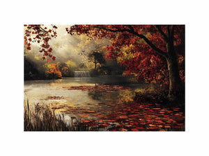 Autumn lake and waterfall landscape Canvas Print