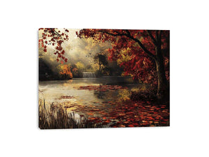Autumn lake and waterfall landscape Canvas Print