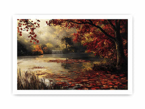Autumn lake and waterfall landscape Canvas Print