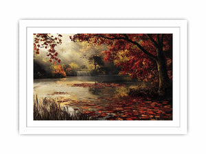 Autumn lake and waterfall landscape Canvas Print
