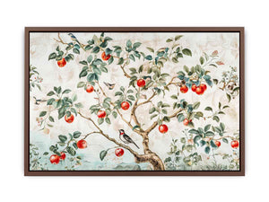 Botanical apple tree and bird artwork