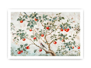 Botanical apple tree and bird artwork