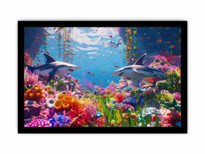 Colorful shark reef Canvas Print with tropical marine life and vibrant coral