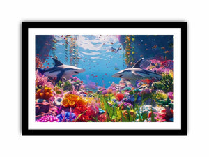 Colorful shark reef Canvas Print with tropical marine life and vibrant coral