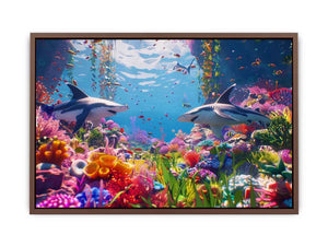Colorful shark reef Canvas Print with tropical marine life and vibrant coral
