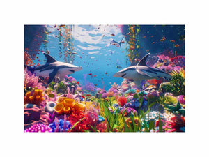 Colorful shark reef Canvas Print with tropical marine life and vibrant coral