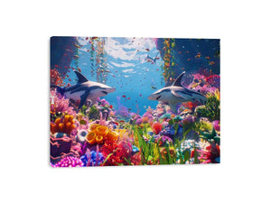 Colorful shark reef Canvas Print with tropical marine life and vibrant coral