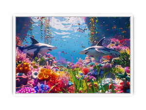 Colorful shark reef Canvas Print with tropical marine life and vibrant coral