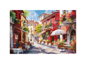 Colorful European cafe street Canvas Print