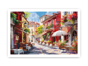 Colorful European cafe street Canvas Print