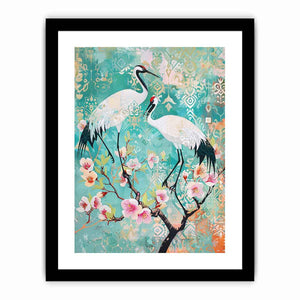 Elegant crane and cherry blossom Canvas Print