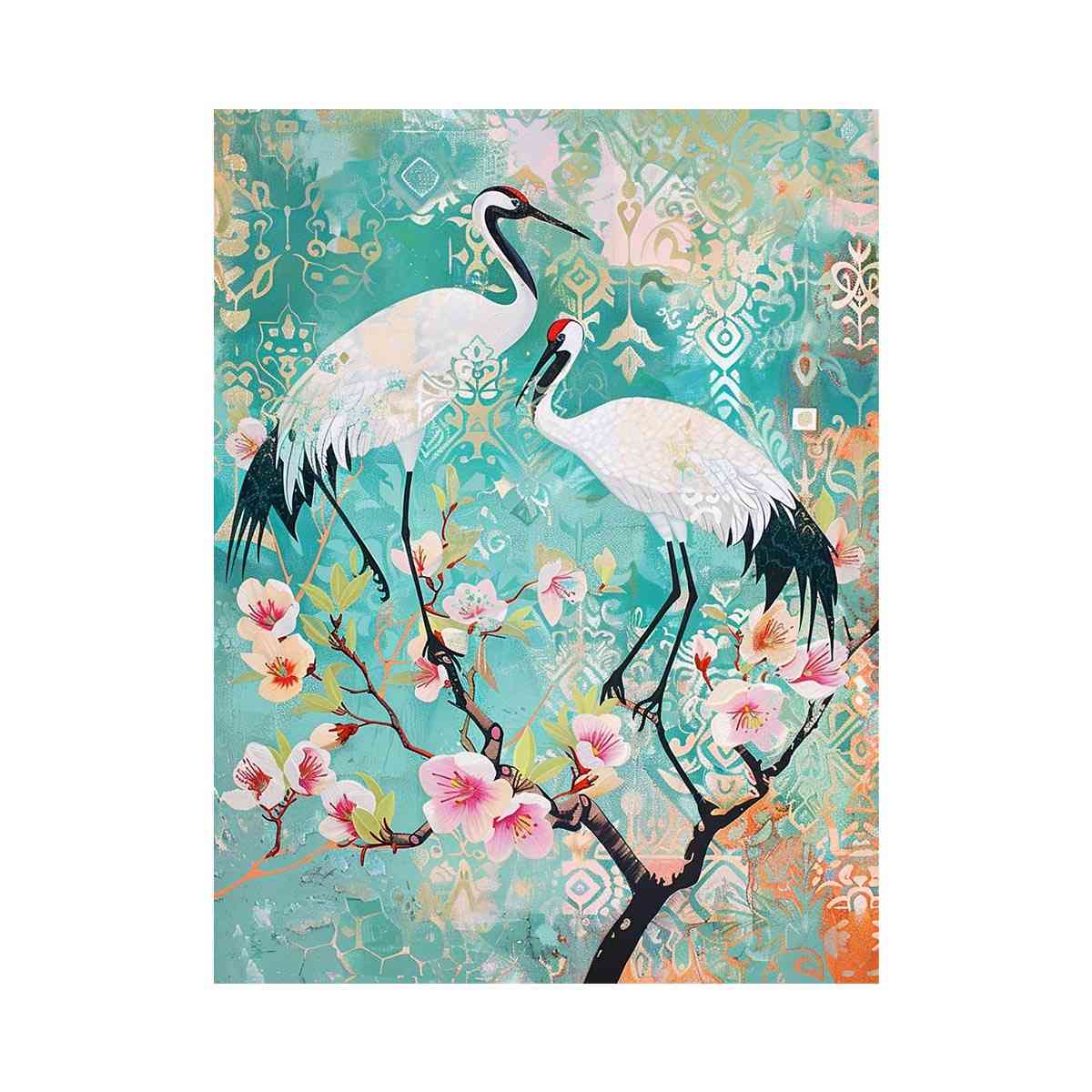 Elegant crane and cherry blossom Canvas Print