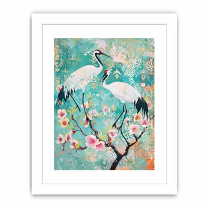 Elegant crane and cherry blossom Canvas Print