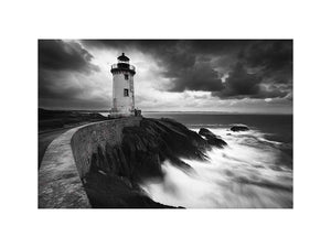 Moody black and white lighthouse Canvas Print with storm clouds
