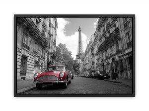 Black and white Paris Canvas Print with red car