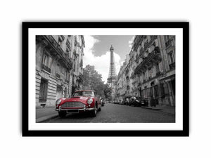 Black and white Paris Canvas Print with red car