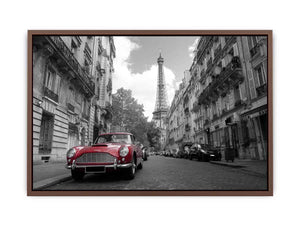 Black and white Paris Canvas Print with red car