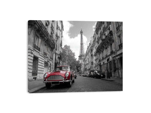 Black and white Paris Canvas Print with red car