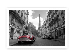 Black and white Paris Canvas Print with red car