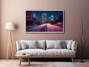 Night city light trail canvas