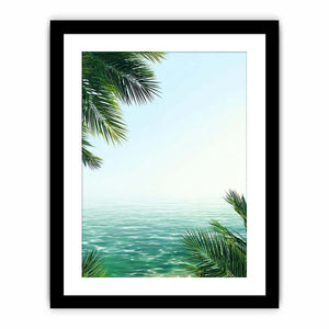 Minimal coastal ocean Canvas Print with palm leaves
