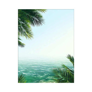 Minimal coastal ocean Canvas Print with palm leaves