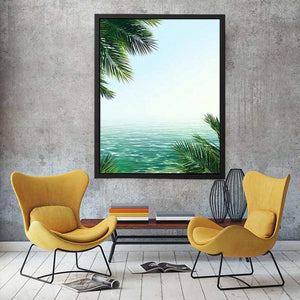 Minimal coastal ocean Canvas Print with palm leaves