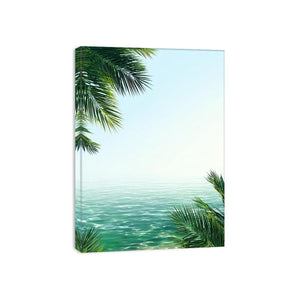 Minimal coastal ocean Canvas Print with palm leaves
