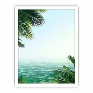 Minimal coastal ocean Canvas Print with palm leaves
