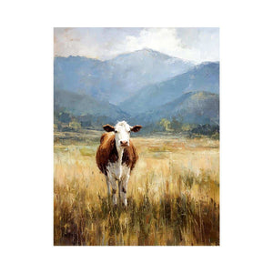 Cow pasture Canvas Print with mountains