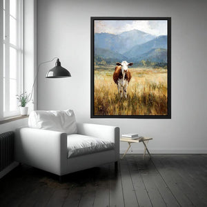 Cow pasture Canvas Print with mountains