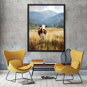 Cow pasture Canvas Print with mountains