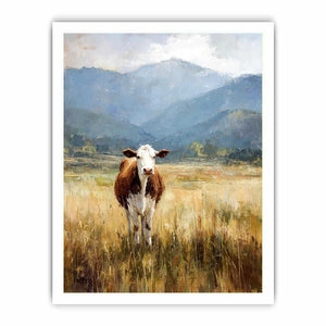 Cow pasture Canvas Print with mountains