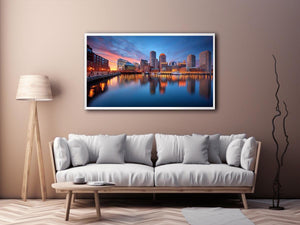 Waterfront city skyline canvas